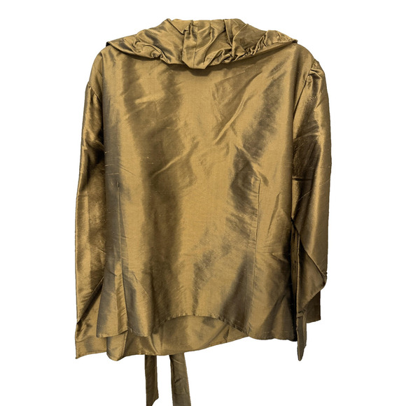 Sunny Leigh Blouse Womens 20W Gold Silk Wrap Ruffle Tie Front Dressy Top - Picture 2 of 6